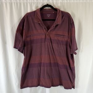Toad and Co Polo Men's XXL Burbundy Red Striped Short Sleeve Organic Cotton